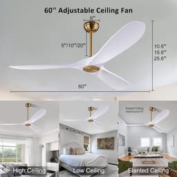 Plafondventilator - Ventilator Plafond - Binnen en Buiten Gebruik - Omkeerbare DC Motor - 60 Inch - Goud Wit — thumbnail 1