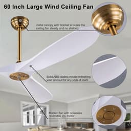 Plafondventilator - Ventilator Plafond - Binnen en Buiten Gebruik - Omkeerbare DC Motor - 60 Inch - Goud Wit — thumbnail 3