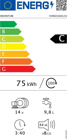 Inventum VVW6036AS Vaatwasser - 14 couverts - Bestekmand - 44 dB - 7 programma's - Deur opent automatisch - Startuitstel - Energielabel C - Vrijstaand - RVS — thumbnail 2