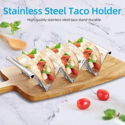 4-delige tortilla-rekkenset, gemaakt van roestvrij staal. Elk rek biedt plaats aan 3 tortilla's en is voorzien van een handige handgreep. Geschikt voor gebruik in de magnetron, airfryer en oven. — thumbnail 2