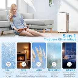 4-in-1 Mobiele Airco - Draagbare Airconditioner - 4-in-1 Koelen, Ontvochtiger, Ventilator & Slaapstand - 12000 BTU - voor 18-35 m² - met Afstandsbediening & — thumbnail 7