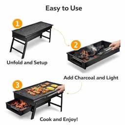 BBQ-grill - Draagbare BBQ-grill - Houtskool BBQ-grill - Opvouwbare draagbare BBQ-grill - Roestvrijstalen barbecuegrill - Opvouwbaar - Draagbaar - 60*20*30 cm - Geschikt voor buiten, kamperen, tuin, enz. - Zwart — thumbnail 2