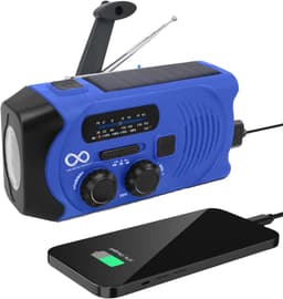Noodradio - Solar - Opwindbaar - Blauw - Powerbank Zonne-energie - Zaklamp - Opwindbare Radio - Noodpakket — thumbnail 1