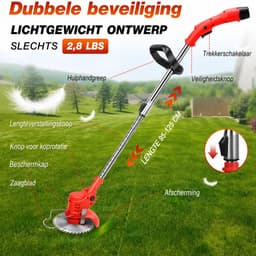 Traumheim®4-in-1 Kantenmaaier – Grastrimmer – Bosmaaier – Grasmaaier – Draadloos & Elektrisch – Incl. 2 Accu ‘s & Snellader - red — thumbnail 4