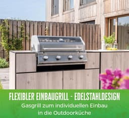 Inbouw gasbarbecue 74 x 54 x 49 cm – 4 branders RVS met gietijzeren roosters, kijkvenster, 14 kW vermogen, verlichte knoppen & dubbelwandig deksel – HomebyNicole G401G Premium Outdoor Keuken Grill — thumbnail 4