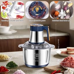 Elektrische Keuken Chopper - Keukenmachine Food Processor - Snel Ingrediënten Hakken - 5 Liter RVS Kom - 500 Watt - Zilver — thumbnail 3