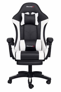 RACINGX - Game stoel Met Voetsteun- Ergonomisch - Bureaustoel - Verstelbaar - Racing - Gaming Chair - Zwart/Wit — thumbnail 3