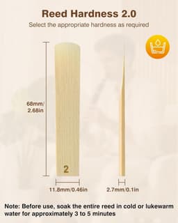 10 stuks Bb klarinet rietjes, sterkte 2.0 rieten voor klarinet individueel verpakt met rietdoos, natuurlijke riet, dunnere punt voor gemakkelijk spelen, traditioneel riet voor beginners — thumbnail 5