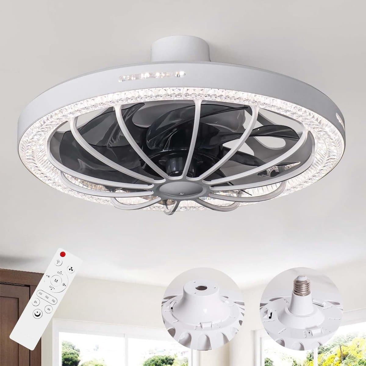 13 Inch Fitting Plafondventilator met Afstandsbediening - Dimbaar LED Licht - 3 Kleurtemperaturen 3000K-6500K - 3 Snelheden - Wit - Geschikt voor Slaapkamer, Keuken en Woonkamer — afbeelding 1