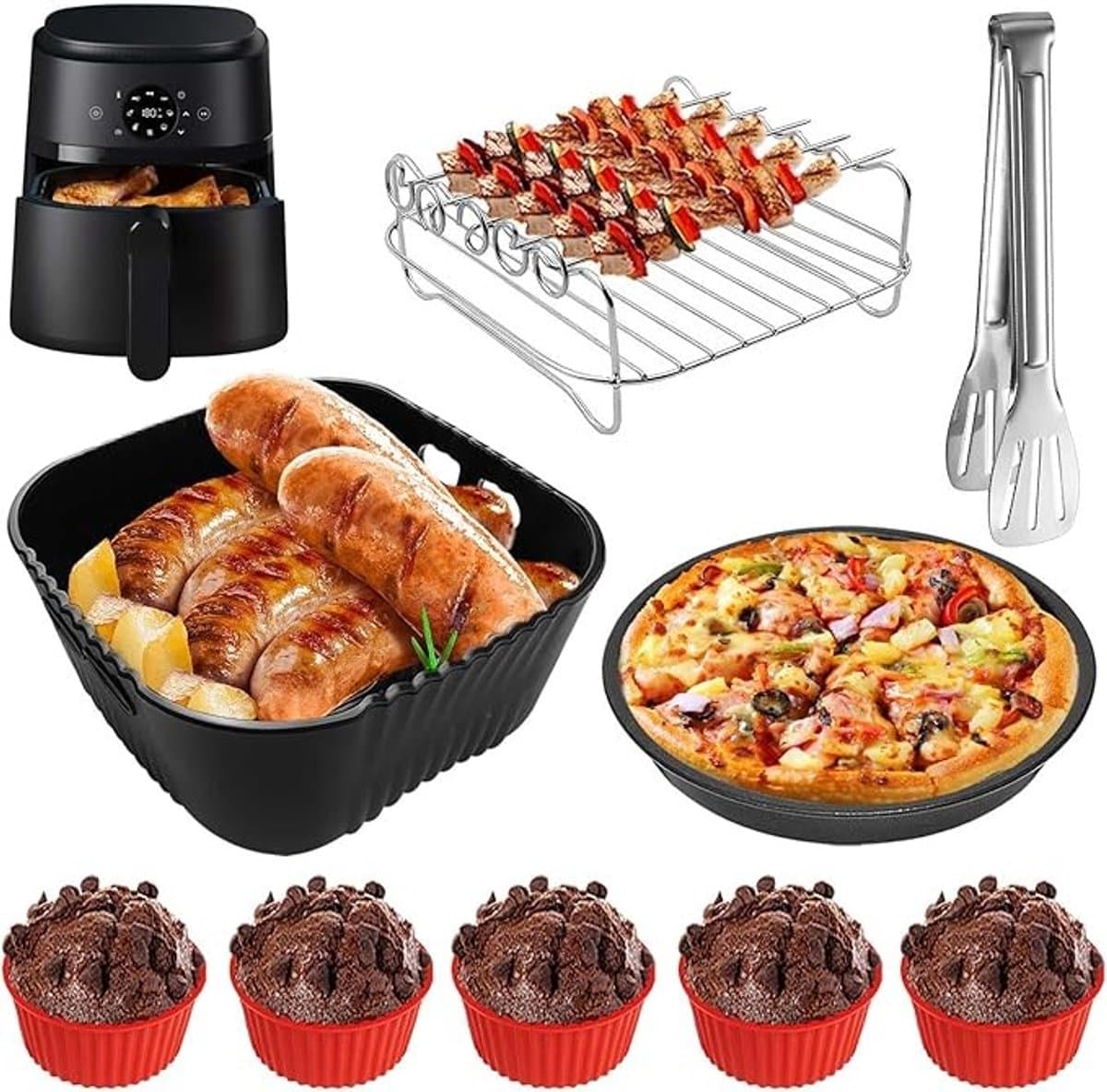 9-delige Airfryer Accessoireset - Siliconen Vormen & Grillrooster — afbeelding 1
