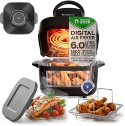 Turbotronic AFG6 Airfryer XXL met glazen bak- BPA & PFAS Vrij - 6L - Heteluchtfriteuse - Dual Heating - 50ºC tot 180ºC - 8 Kookprogramma's - Zwart — thumbnail 1