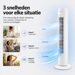 Torenventilator met 3 Standen - Staande Ventilator met Timer - Luchtkoeler Oscillatie 120 Graden - Verkoeling - Luchtkoeler Aircooler - Tower Fan - Ventilator Geruisloos - Tower Ventilatoren - Waaier - Toren Ventilator Stil - Zomer - Wit - Silvergear — thumbnail 5