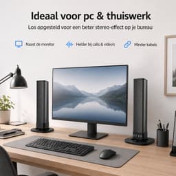 Gloovon® Deelbare Soundbar & PC Speakers - Bluetooth 5.0 & Bedraad - 20W Stereo Audio met 2000mAh Accu - AUX, RCA & USB - Zwart — thumbnail 3
