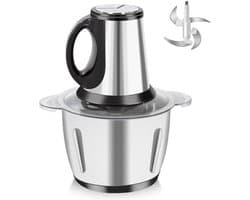 Mini Hakmachine - Keukenmachine - Ingrediënten Snijden - Drie Snelheden - 2 Liter - Zilver