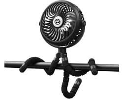 Kinderwagen ventilator oplaadbaar – stille clip ventilator – 360° draaibaar – 3 snelheden met LED lamp