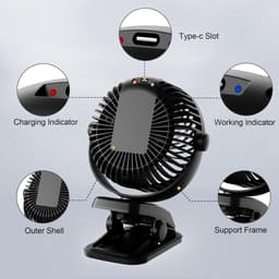 Mini Ventilator met Clip – Oplaadbare Tafelventilator – Stil – 720° Draaibaar – 3 Snelheden – USB-C — thumbnail 4