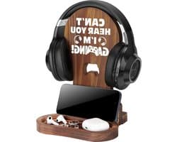 Hoofdtelefoon Houder - Gamer Accessoire - Bureau Organisatie - Handgemaakt Natuurlijk Hout - 19x16x25 cm - Houtkleur