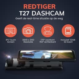 RedTiger T27 Spiegel Dashcam voor auto - Ultra 4K & 2,5K - Voor en Achter camera - WiFi en GPS - 12 Inch - Sony Camerasysteem - Nachtzicht - Parkeerbewaking - met Parkeerhulp - G Sensor - Loop opname - Full HD — thumbnail 4