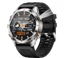 Knobbout Smartwatch 1.46" (3,7 cm) met Krachtige Zaklamp & UV Licht – 3ATM Waterdicht | Bluetooth Bellen | 515mAh Lange Batterij | Sport & Gezondheid Tracker | Full Metal Design - Zilver