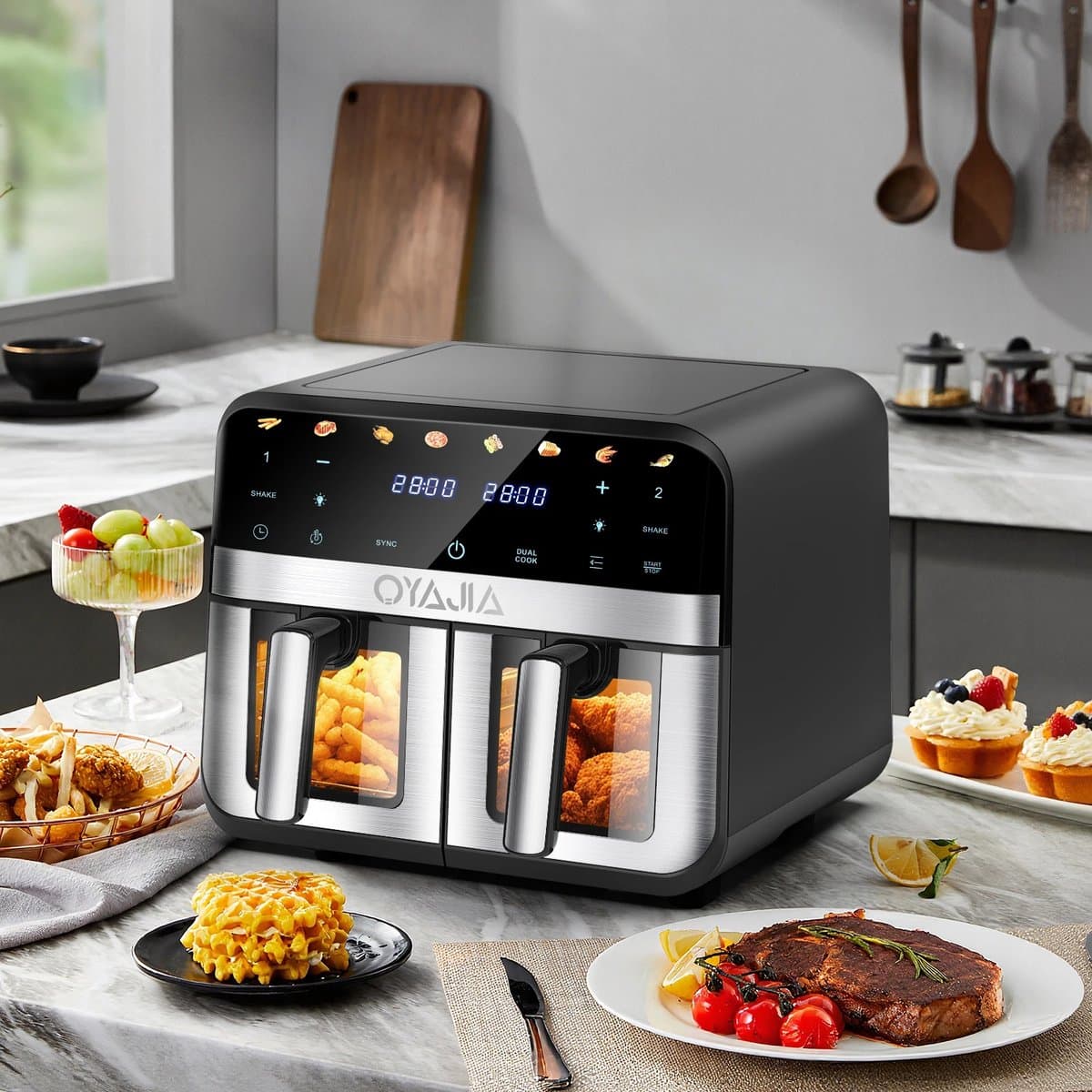 uJOY Airfryer - Met dubbele mand - 8 automatische programma’s - Veilig in gebruik - Antiaanbaklaag - Instelbare temperatuur (80°C – 200°C) — afbeelding 1