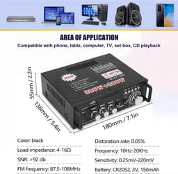 Audio Versterker - Stereo Versterker - Amplifier - Versterkers - USB - Zwart — thumbnail 5