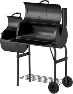 Holzkohlegrill met Deckel en Thermometer – BBQ Smoker met Wielen en Aflegplank – 109 x 60 x 120 cm / 42,9 x 23,6 x 47,2 inch – Zwart — thumbnail 1