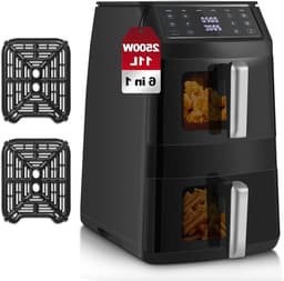 Heteluchtfriteuse - Dubbele mand - Gezond koken - Dubbele zone flexibiliteit - 11 liter capaciteit - Zwart — thumbnail 1