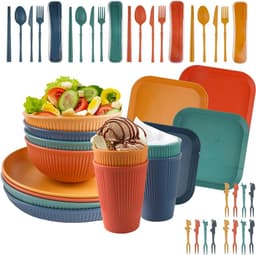 Complete 48-delige Onbreekbare Diner Set voor Kamperen, Lichtgewicht Plastic Borden en Schalen voor 4 Personen, Ideaal voor Buiten Eten, Magnetron- en Vaatwasserbestendig — thumbnail 1
