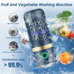 Draadloze Fruit-Draagbare Voedselreiniger Capsule - Wasmachine voor Groente en Fruit - schoonmaken-Verwijdert Pesticiden en Bacteriën - USB Oplaadbaar - Wit en Blauw - 9.8x16.2cm — thumbnail 3