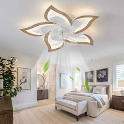 5 Lotus Ventilator - Bedienbaar Met Afstandsbediening & APP - Hout Look - Plafondventilator - Plafonniere - 6 Standen - Moderne Lamp - ⌀ 69cm — thumbnail 3