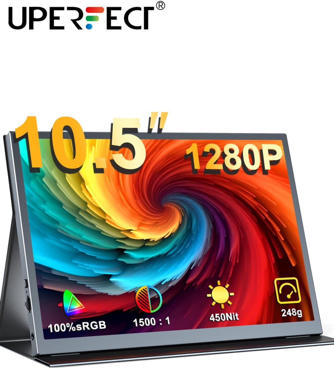UPERFECT Portable Monitor J10 10" 1280P 60HZ 3:2 1500:1 IPS 16.7M(8Bit) MiniHdmi draagbaar scherm | 100% sRGB draagbare monitor| 180° Auto-Rotatie portable monitoren| Anti-verblindend IPS | Dual USB-C — afbeelding 1