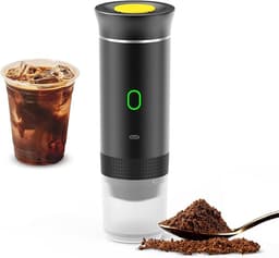 Zwarte draadloze koffiemachine voor in de auto, thuis en op reis, 3-in-1 elektrische koffiemachine, geschikt voor capsules of gemalen koffie, mini-koffiemachine (15 bar) voor koud en warm koffiezetten, kopjes met een inhoud van 15 ml. — thumbnail 1