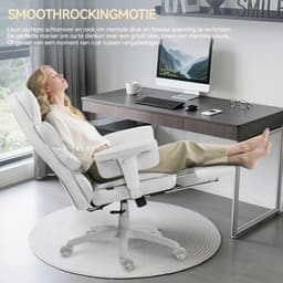 Dowinx Gamingstoel - Ergonomische Bureaustoel - Verstelbaar - Gaming Chair - Comfort gamer stoel - Pocketvering Zitkussen - Dubbele Zachte Rugleuning - Verstelbaar Lendenkussen - Met armleuningen - Met voetsteun - Stof -Wit — thumbnail 5