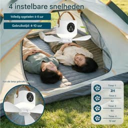 GELLDG Plafondventilator met Verlichting - Oplaadbare Ventilator met USB & 7200mAh Accu - 4 Windsnelheden, 3 Lichtstanden, Timer 2/4/8/12H - Geschikt voor Binnen en Buiten Gebruik - Incl. Afstandsbediening, Draagriem, Statief en Kabel — thumbnail 2