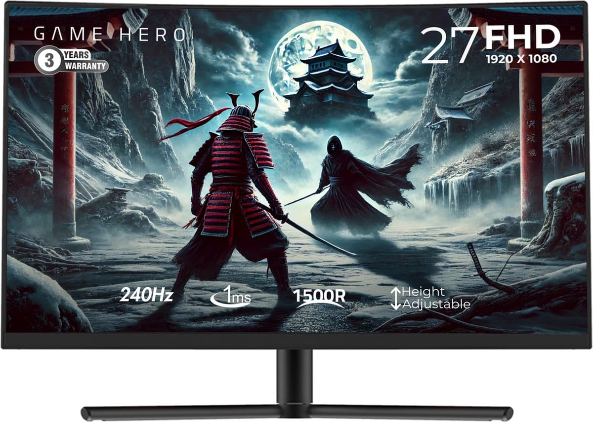 GAME HERO® 27 inch Full HD VA Curved Monitor - Gaming Monitor - 240hz Monitor - 1ms — afbeelding 1