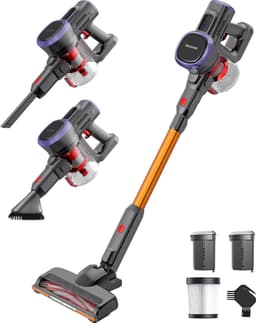 Auronic Steelstofzuiger Draadloos 220W - Draadloze Stofzuiger - HEPA Filter - Zelfstaand - Extra Accu - Op Accu - Zonder Zak - Kruimeldief - Vacuum Cleaner - Grijs/Oranje — thumbnail 1