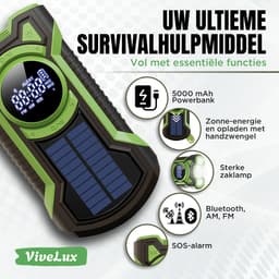 ViveLux® Noodradio - Powerbank 5000 mAh - Bluetooth - Vernieuwd Model 2026 - Solar Opwindbaar - Noodpakket - Draagbare radio - Zaklamp Voor Noodpakket/Camping — thumbnail 5