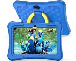Elementkey Ai-Kids Max – 7 Inch KinderTablet – 32GB Intern + 64GB Micro SD – Voor En Achtercamera – Android 13 - IPS-scherm – 2GB RAM - SIM – WiFi 6 - Blauwe Hoes