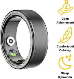 Kuno Ring 1 - Slimme ring - Smart Wearable - Health Ring - Slaap Tracker - Hartslagmeter - Stappenteller - Fitness en Activiteiten Tracker - Calorieen Bijhouden - Geen Abbonement - Waterdicht - voor Mannen en Vrouwen - Zwart - Maat #8 — thumbnail 3
