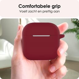 Hoes - Geschikt voor Apple AirPods 4 - Siliconen Hoesje met Clip - Silicone Case Cover - Donkerrood — thumbnail 4