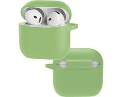 Hoes - Geschikt voor Apple AirPods 4 - Siliconen Hoesje met Clip - Silicone Case Cover - Groen