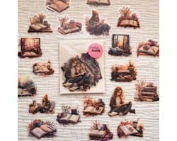 Cozy planner girl stickers - transparante stickers - 40 stuks - boeken stickers - bullet journal stickers - scrapbook - laptop stickers - volwassenen en kinderen