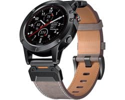 Stravo Echt leren bandje Quickfit 26mm Geschikt voor Garmin Fenix 5x (Plus) / Fenix 6x (Pro) / Fenix 7x (Pro - Sapphire - Solar) / Garmin Fenix 8 - 51mm / Enduro 1-2-3 - Robuust militair leren bandje voor Garmin smartwatches - Grijs