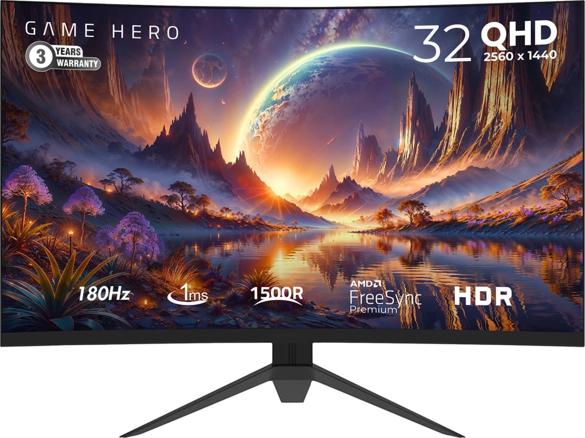 GAME HERO® 32 inch Curved QHD VA Gaming Monitor - 180hz - 1ms — afbeelding 1