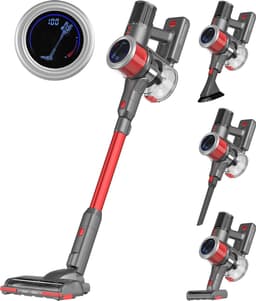 Auronic 350W Steelstofzuiger Draadloos - Draadloze Stofzuiger - HEPA Filter - Zelfstaand - Op Accu - Zonder Zak - Kruimeldief - Vacuum Cleaner - Grijs/Rood — thumbnail 1