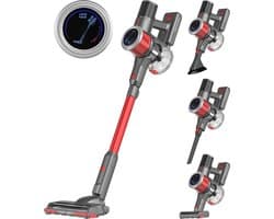 Auronic 350W Steelstofzuiger Draadloos - Draadloze Stofzuiger - HEPA Filter - Zelfstaand - Op Accu - Zonder Zak - Kruimeldief - Vacuum Cleaner - Grijs/Rood