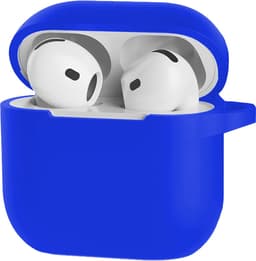 Hoesje Geschikt voor Apple AirPods 4 / 5 - Siliconen Hoes met Clip - Silicone Case Cover - Blauw — thumbnail 1