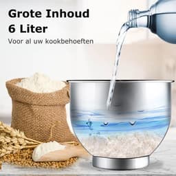Jurrys Keukenmachine 6L – 1200W – Rood – RVS Mengkom – Keukenrobot met Garde & Mixer – Standmixer voor Bakken & Koken — thumbnail 2