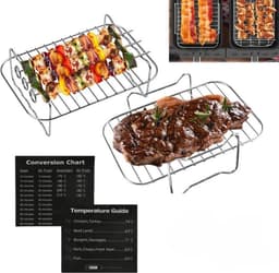 Dutchers® Set van 2 RVS Grill Rekken en 3x Spies stokjes - Wasbaar voor Dubbele Heteluchtfriteuse – Oven Accessoires - Te gebruiken voor: Ninja AF300EU, AF400EU, AF451EU, AF500EU, SL400EU en Andere Tweezone Airfryers — thumbnail 8