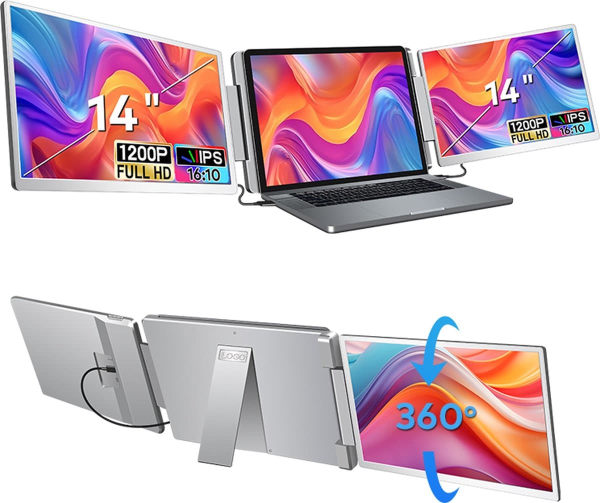 Portable Monitor Ultra 14" - Laptop Scherm Extender - Draagbare Monitor - Inclusief Beschermhoes en Kabels - Full HD — afbeelding 1